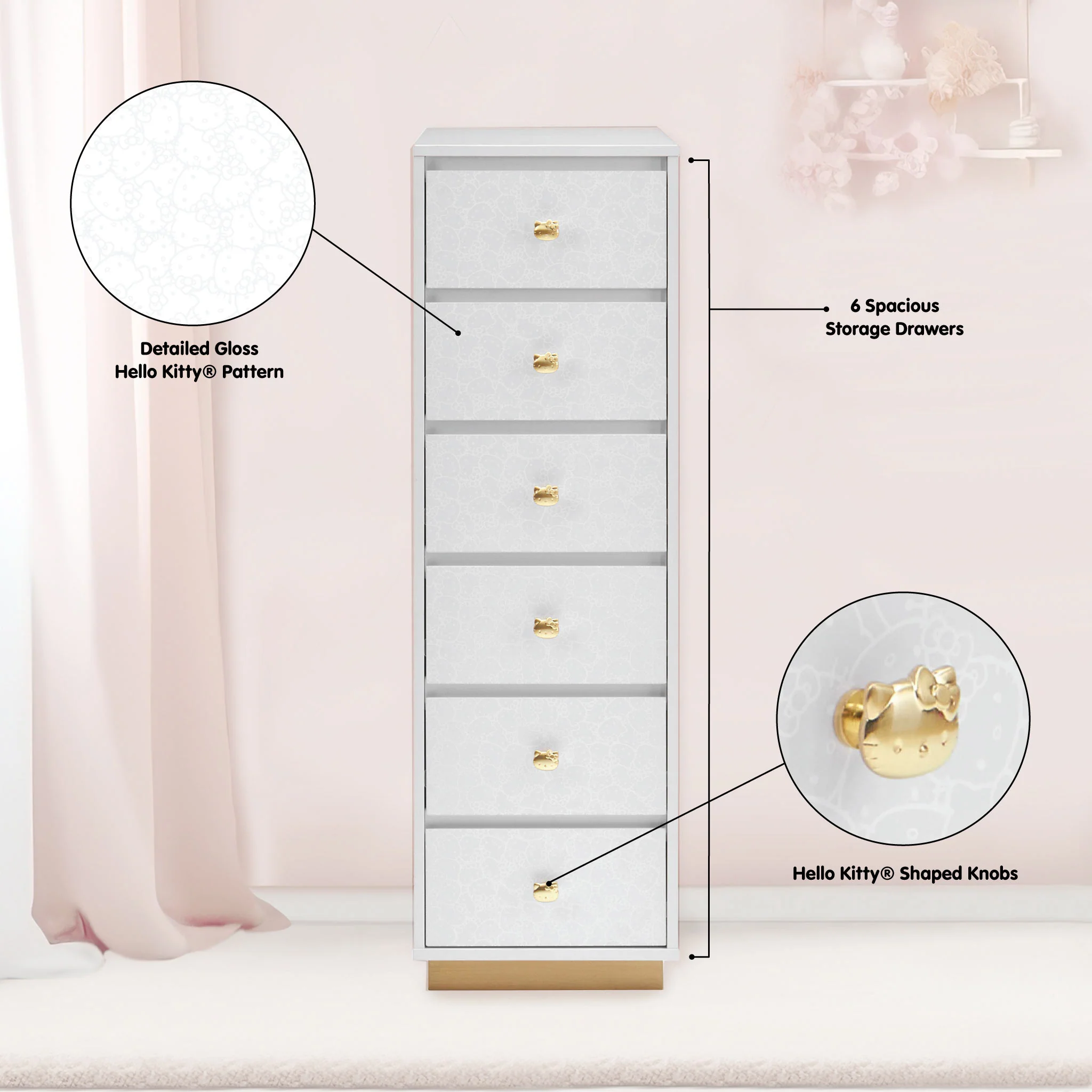 Hello Kitty® SlayStation 6-Drawer Makeup Vanity Storage Unit - Image 4